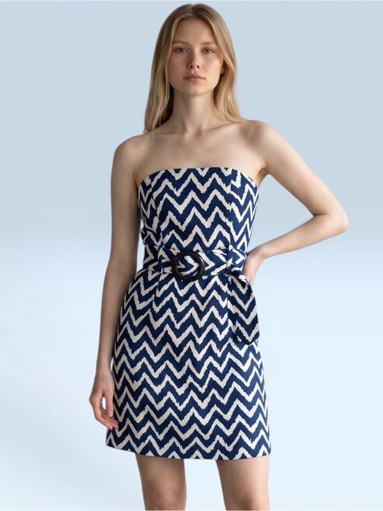 Milly of New York Dresses & Skirts - MILLY of New York Strapless Chevron Tweed Pencil Dress. Indigo Blue and White